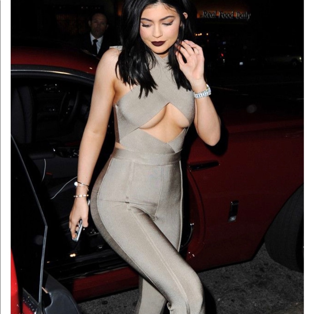 House of CB 'ASTER' Taupe Bandage Jumpsuit